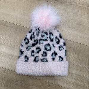 Mud Pie Baby Girl Leopard Print Beanie with Pink Pom Pom. 6-18M